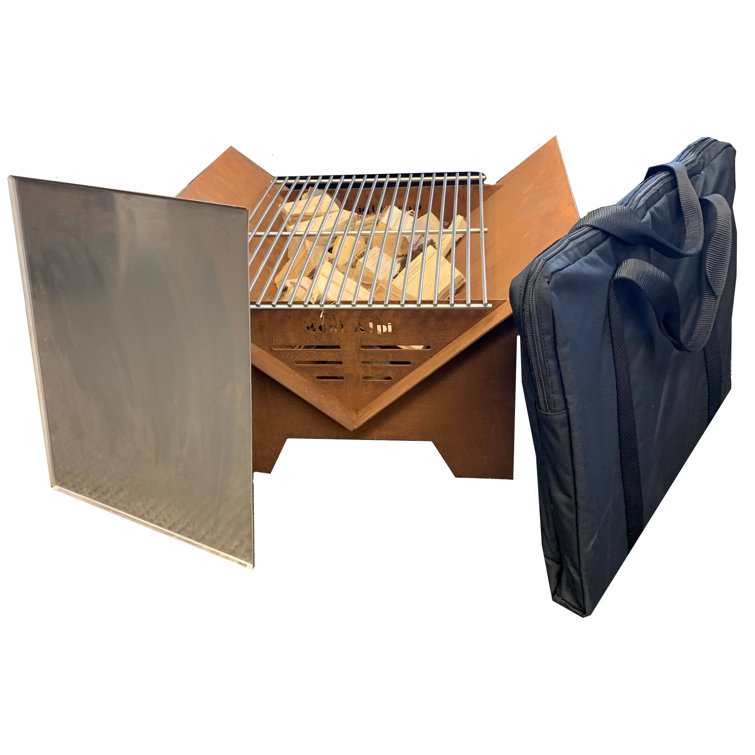 Rustic Steel Portable Wood Burning Fire Pit with Grill