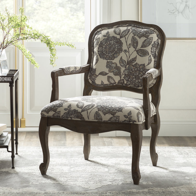 Sophie Gray Floral Handcrafted Wood Accent Chair