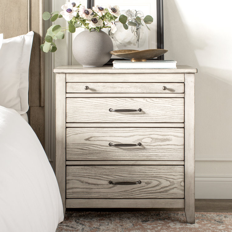 Transitional Gray 3-Drawer Nightstand with Pull-Out Tray