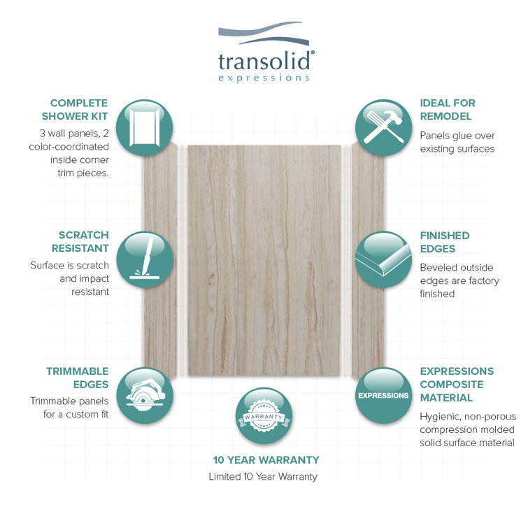 Sorento Beige Composite Solid Surface Shower Wall Kit, 36" x 48" x 72"