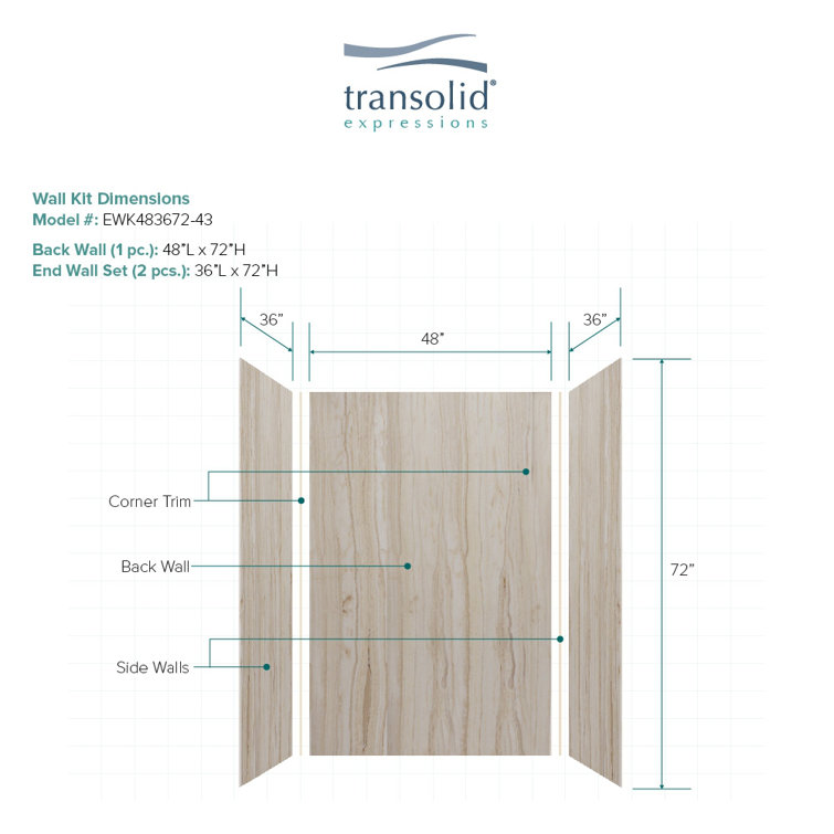 Sorento Beige Composite Solid Surface Shower Wall Kit, 36" x 48" x 72"