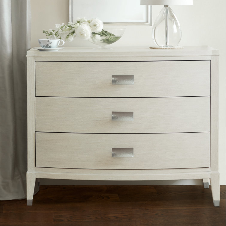 Cream Transitional 3-Drawer Nightstand with Silver Hardware