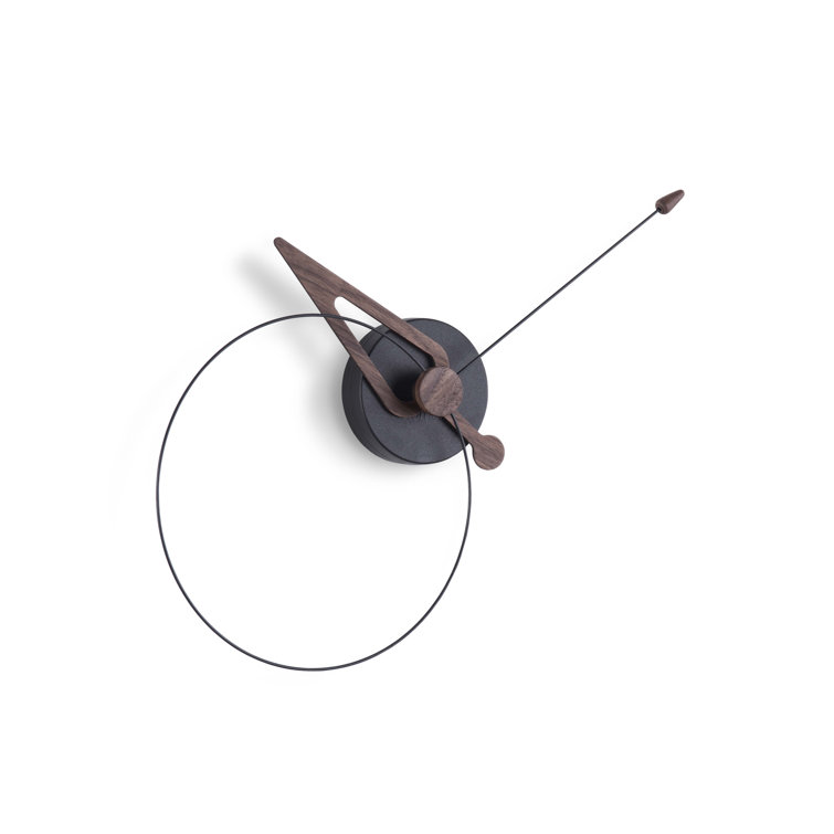 40cm Walnut Wood and Black Fiberglass Minimalist Wall Clock