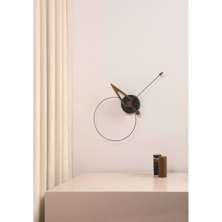 40cm Walnut Wood and Black Fiberglass Minimalist Wall Clock