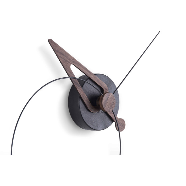 40cm Walnut Wood and Black Fiberglass Minimalist Wall Clock
