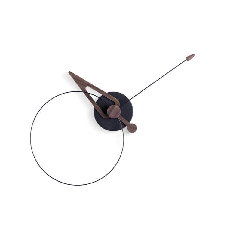 40cm Walnut Wood and Black Fiberglass Minimalist Wall Clock