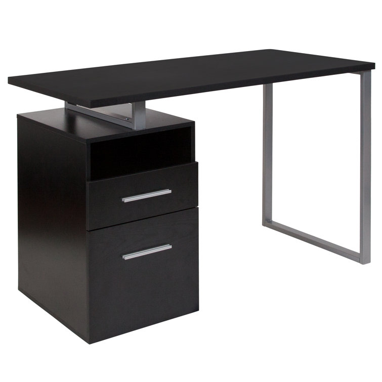 Harwood Dark Ash 51" Computer Desk with Silver Metal Frame and Drawers