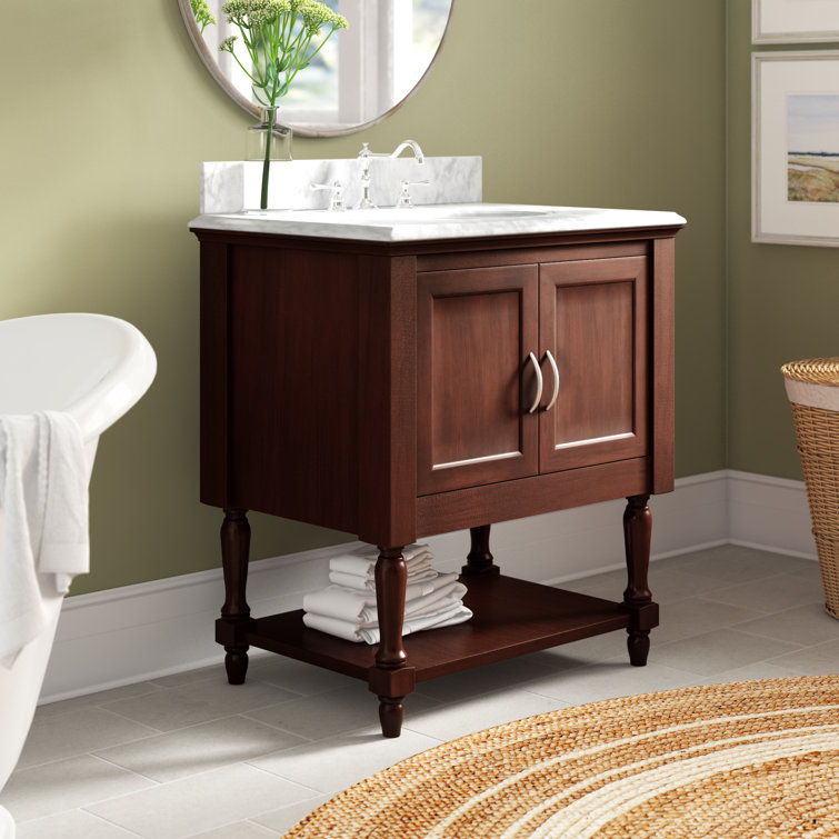 Chocolate Pine 30'' Single Bathroom Vanity with Carrara Marble Top