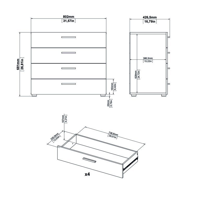 Austin 4-Drawer Sleek White Dresser with Metal Hardware