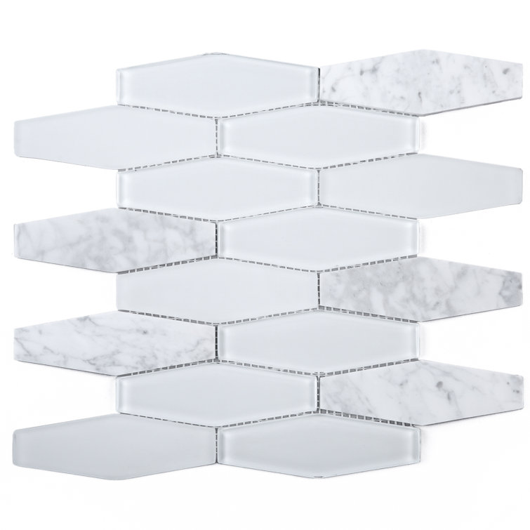 White Glass and Marble 2'' x 6'' Mosaic Wall Tile