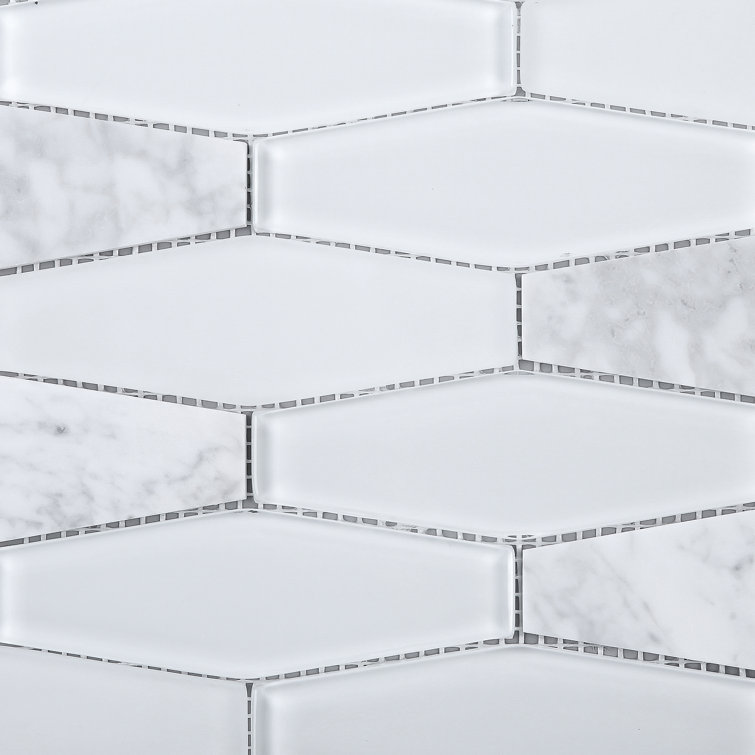 White Glass and Marble 2'' x 6'' Mosaic Wall Tile