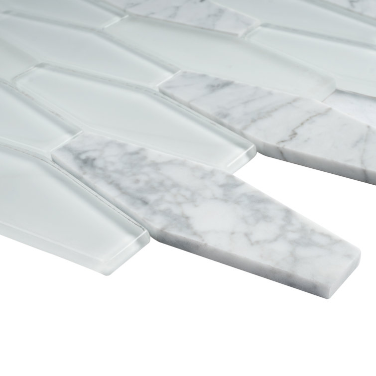 White Glass and Marble 2'' x 6'' Mosaic Wall Tile