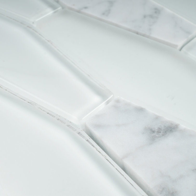 White Glass and Marble 2'' x 6'' Mosaic Wall Tile