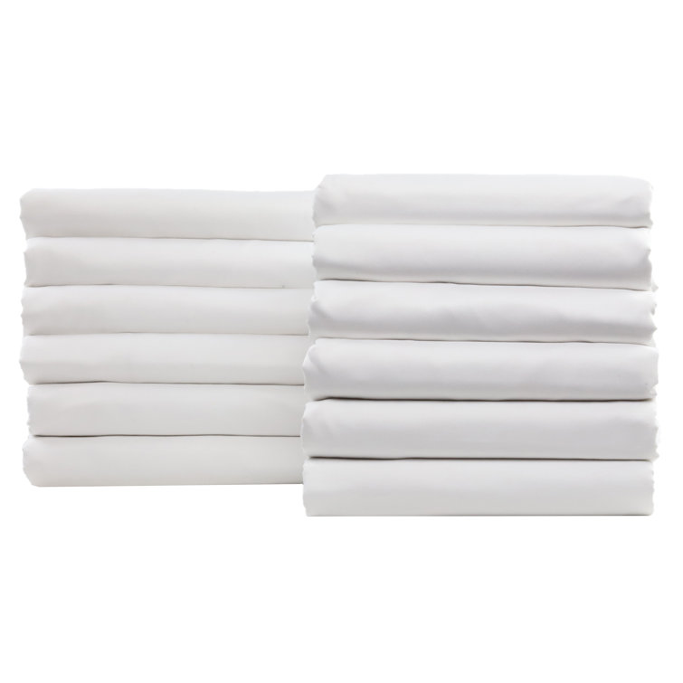 Dependability White Cotton Blend Percale Queen Fitted Sheets, Pack of 12