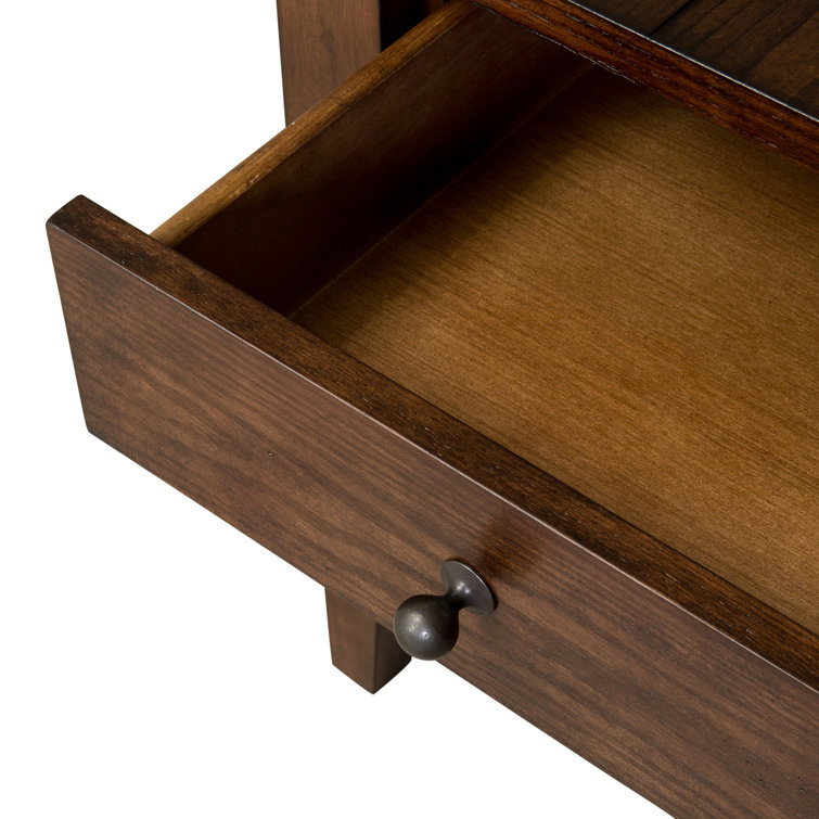 Rustic Brown Oak Rectangular Wood End Table with Storage