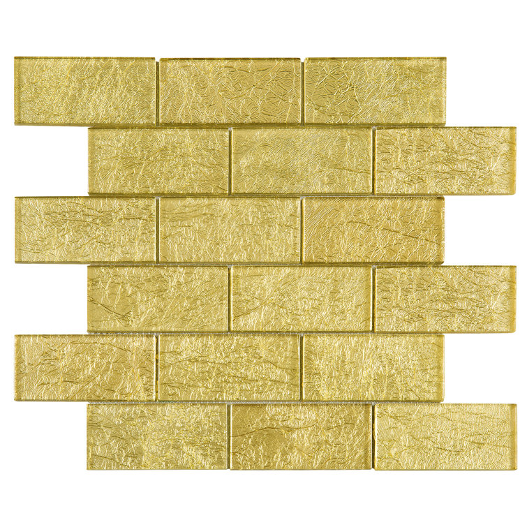 Gold Glass Brick Joint Mosaic Wall Tile Sheet