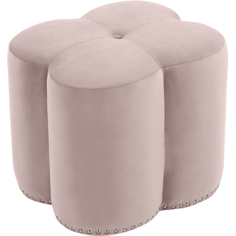 Pink Velvet Clover-Shaped Pouf Ottoman