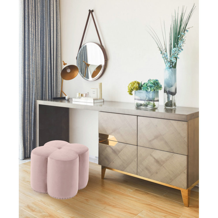 Pink Velvet Clover-Shaped Pouf Ottoman