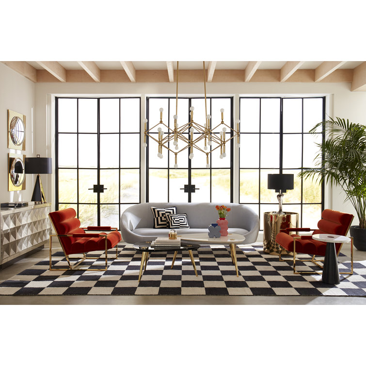 Persimmon Velvet Sled Base Lounge Chair with Metal Frame