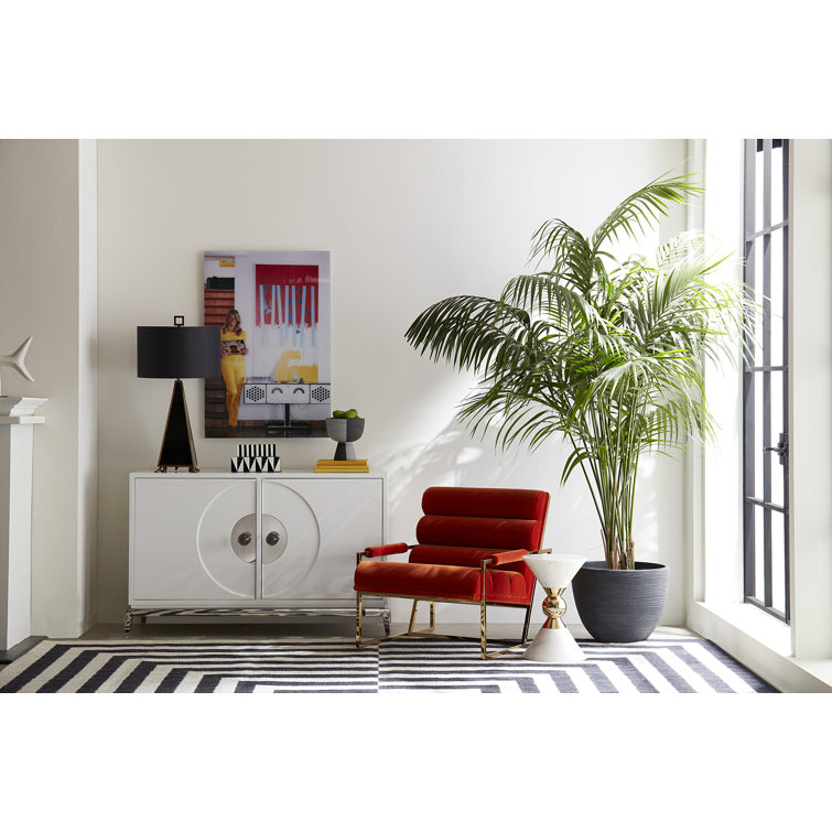 Persimmon Velvet Sled Base Lounge Chair with Metal Frame