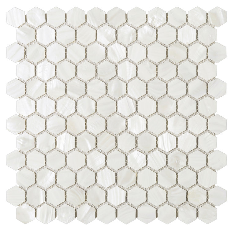 White Mother of Pearl Hexagon Mosaic Wall Tile Sheet