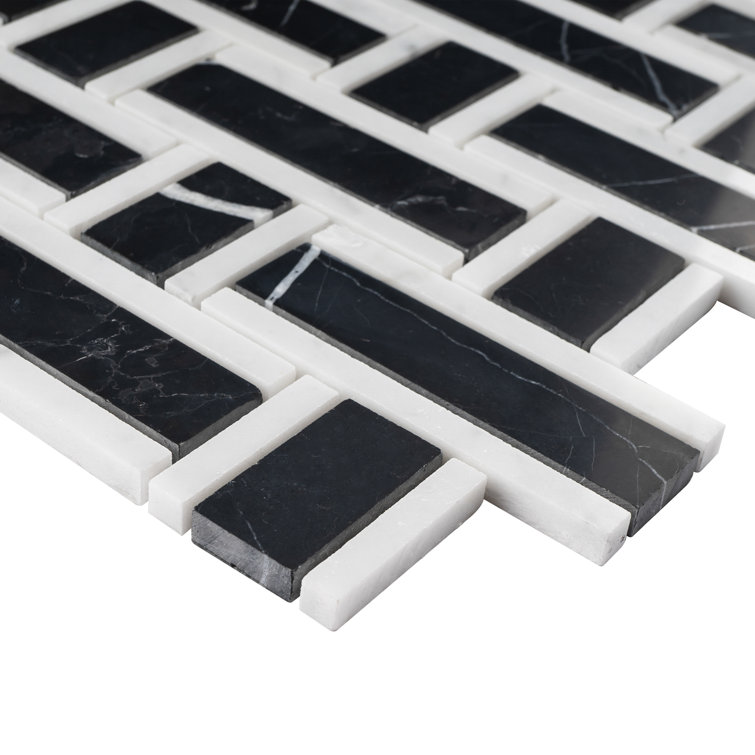 Nero Marquina Black and White Marble Mosaic Wall Tile