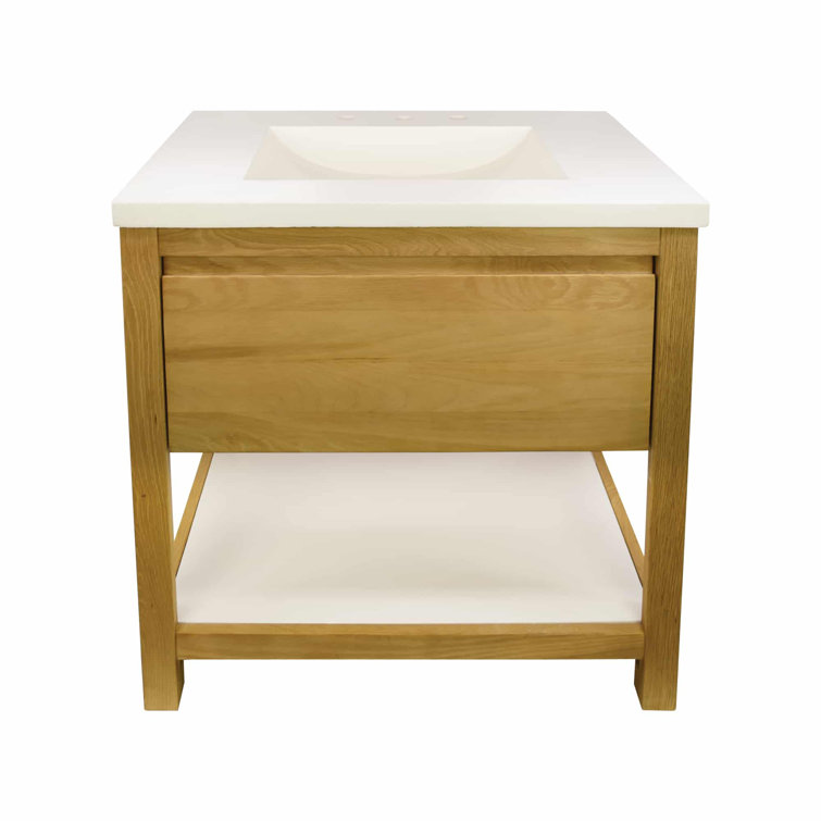 Solace Sunrise Oak 30.5" Freestanding Single Bathroom Vanity with Pearl Top