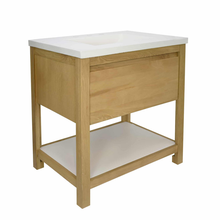 Solace Sunrise Oak 30.5" Freestanding Single Bathroom Vanity with Pearl Top