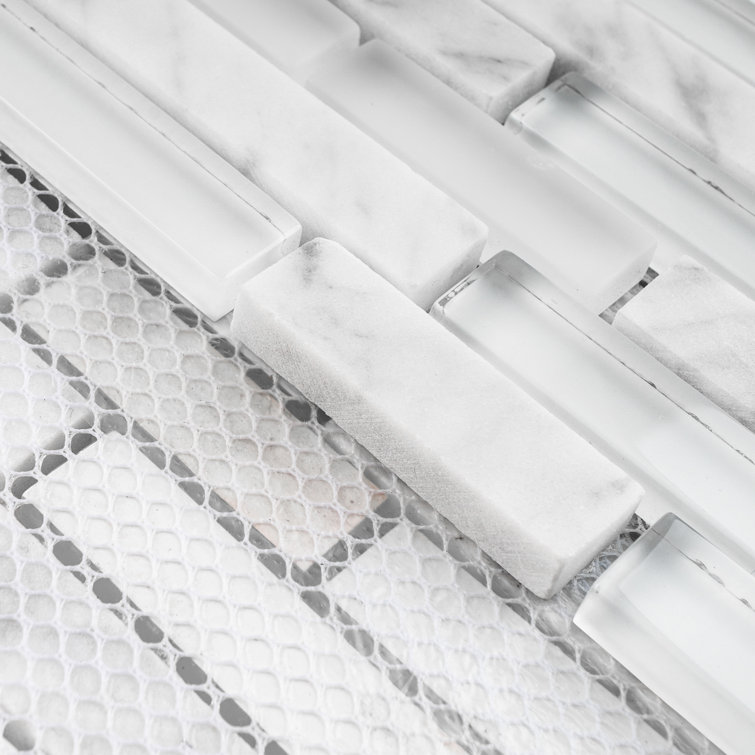 White Glass Linear Mosaic Tile Sheet for Walls