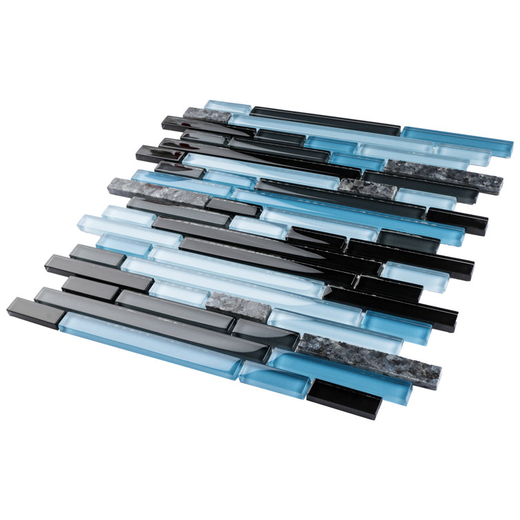 Black and Blue Glass Linear Mosaic Tile Sheet