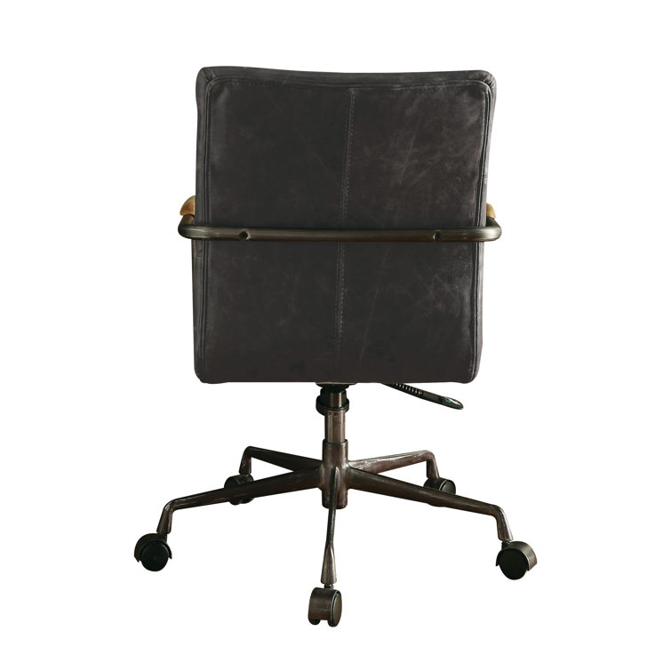 Antique Slate Executive Swivel Chair in Top Grain Leather and Wood