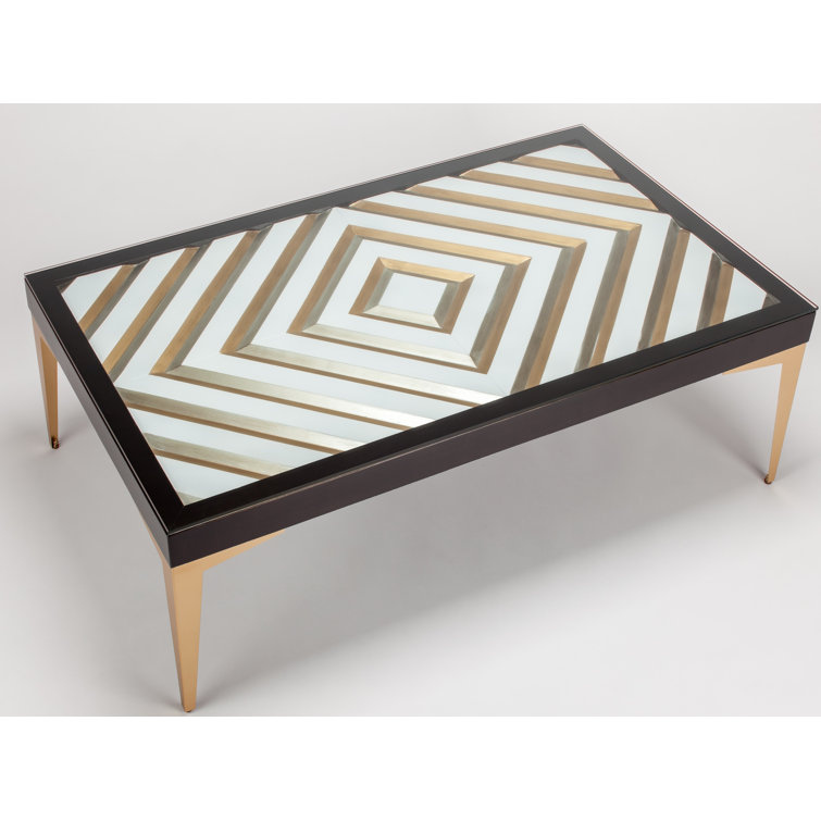 Gold and Champagne Glass Top Coffee Table with Wood Frame