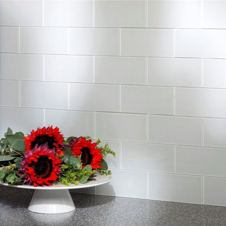 White Glass Subway Peel and Stick Wall Tiles