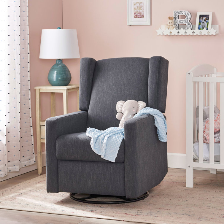 Charcoal Upholstered Swivel Recliner with Wingback Design