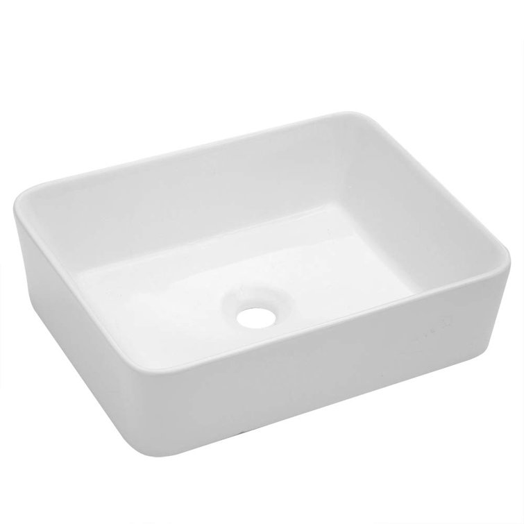 16" x 12" White Ceramic Rectangular Above-Counter Vessel Sink