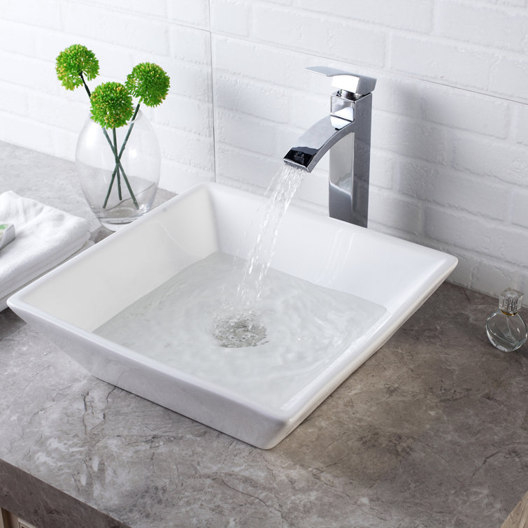 16'' Square White Ceramic Vessel Sink