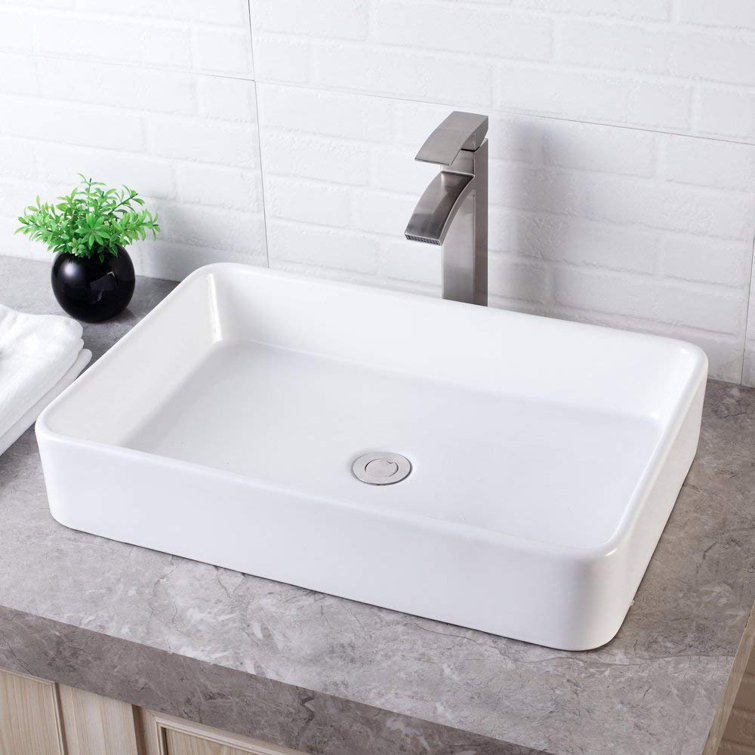 24" White Ceramic Rectangular Above-Counter Vessel Sink