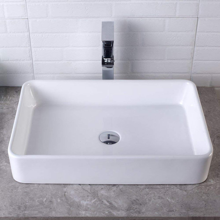 24" White Ceramic Rectangular Above-Counter Vessel Sink