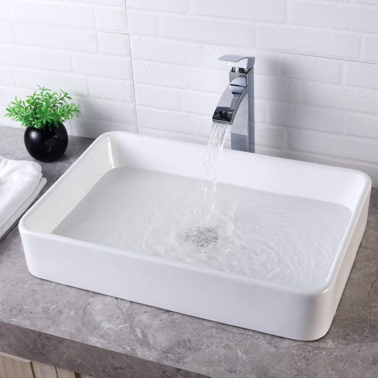 24" White Ceramic Rectangular Above-Counter Vessel Sink