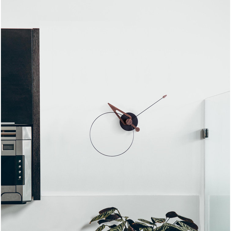 40cm Walnut Wood and Black Fiberglass Minimalist Wall Clock