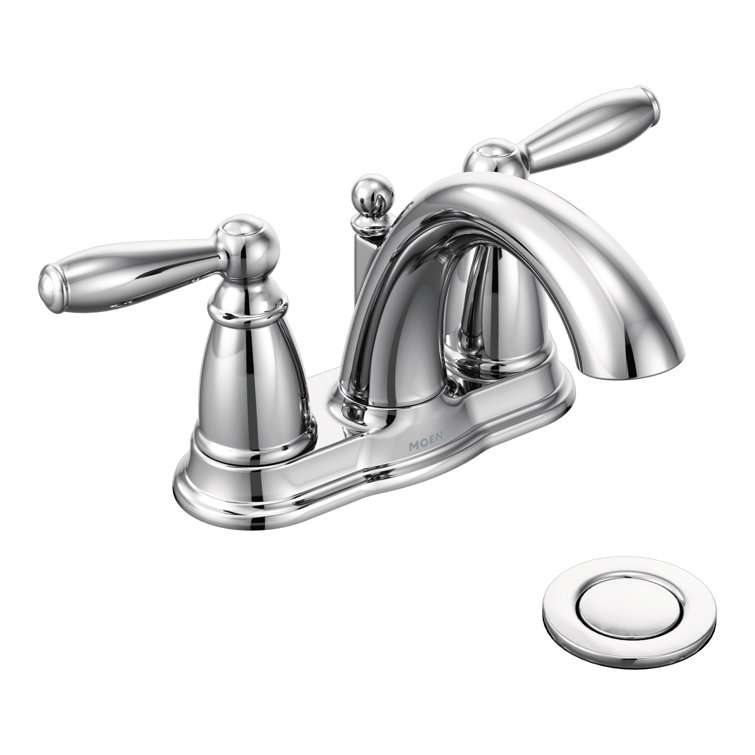 Chrome Two-Handle Centerset Bathroom Faucet with Drain Assembly