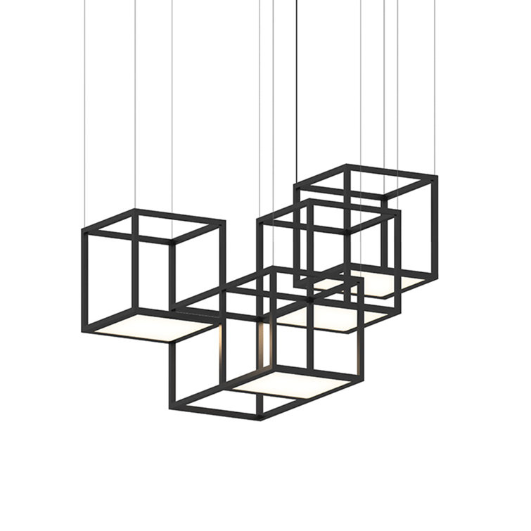 Cubix Sculptural LED Black Aluminum Rectangle Chandelier, 36.5"