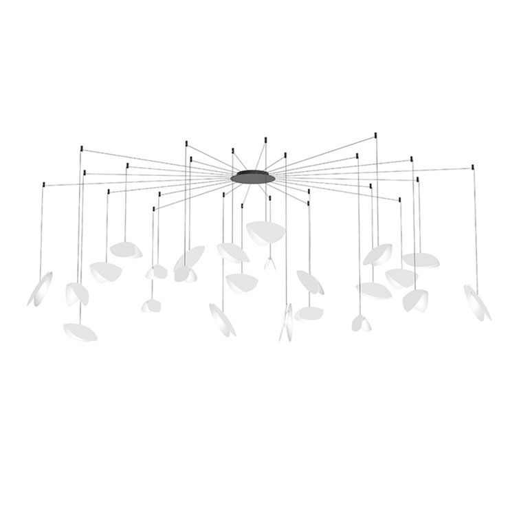 Papillons 9-Light Black Aluminum LED Pendant with Satin White Shades
