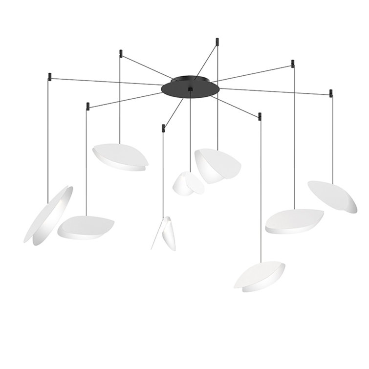 Papillons 9-Light Black Aluminum LED Pendant with Satin White Shades