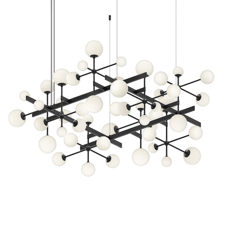 Satin Nickel Nebula Square LED Pendant with Glass Spheres