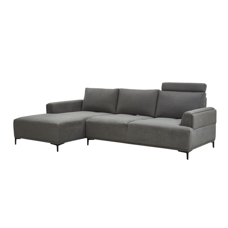 Lucca 67'' Gray Faux Suede Sectional Sofa with Metal Legs