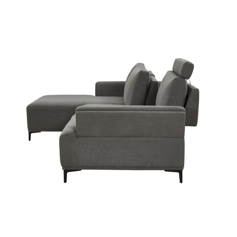 Lucca 67'' Gray Faux Suede Sectional Sofa with Metal Legs