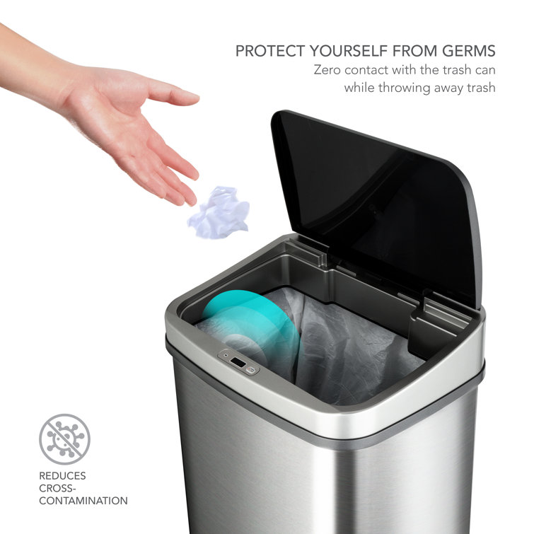 13 Gallon Silver Stainless Steel Touchless Motion Sensor Trash Can