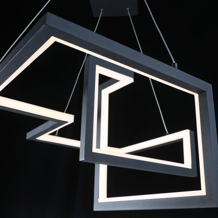 Black Geometric LED Pendant Light with Glass Panels