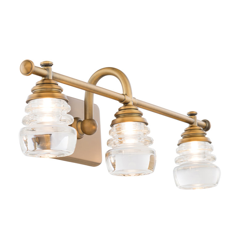 Aged Brass 3-Light LED Outdoor Vanity Jelly Jar Sconce